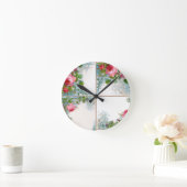 バラ及びジャスミンのモノグラム ラウンド壁時計 (ホーム)