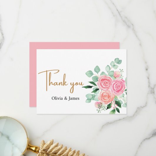 バラ及びユーカリ結婚プス サンキューカード (正面/裏面インサイチュ)