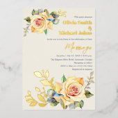 バラ及びユーカリQRコード結婚式招待状 箔シーズンカード (正面)