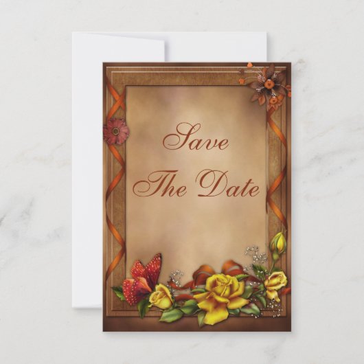 バラ及び蝶ベビーシャワーの保存日付 セーブザデート (正面)