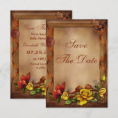 バラ及び蝶ベビーシャワーの保存日付 セーブザデート (正面/裏面)