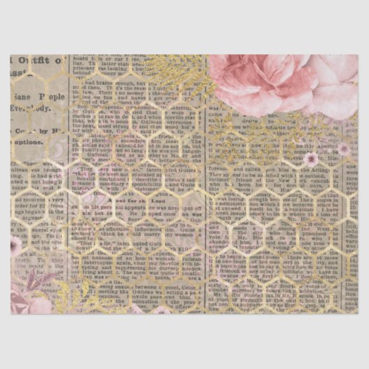 バラ及び金ゴールドハニカムデクページティッシュペーパー 薄葉紙 (正面)