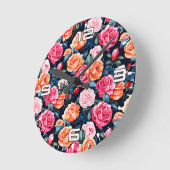 バラ咲き花パターン–80037 ラウンド壁時計 (傾斜)