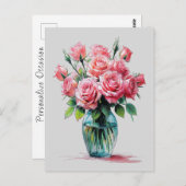 バラ咲く花束花瓶の花スケッチアート ポストカード (正面/裏面)