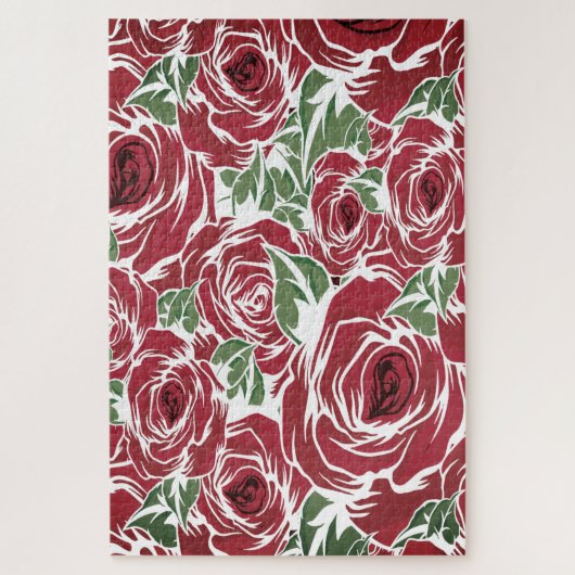 バラ国の赤い緑のヴィンテージフローラ ジグソーパズル (縦)