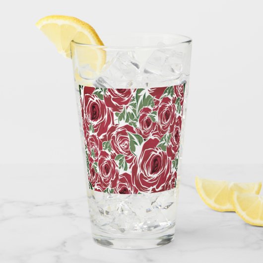 バラ国の赤い緑のヴィンテージフローラ タンブラーグラス (アイス正面)