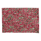 バラ国の赤い緑のヴィンテージフローラ 枕カバー (正面左)