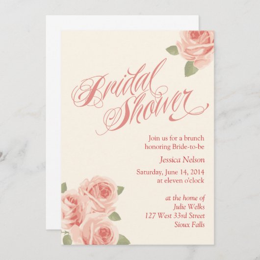 バラ園のブライダルシャワーの招待状 招待状 (正面/裏面)