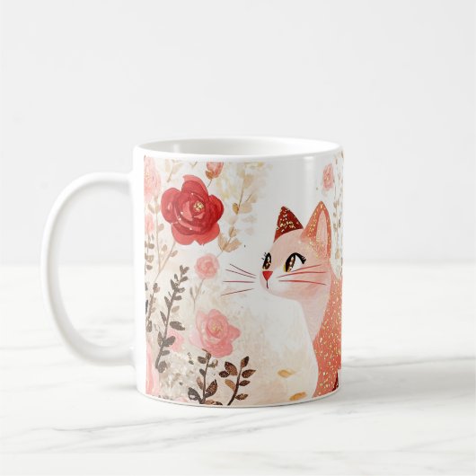 バラ園の幻想的な猫 コーヒーマグカップ (左)
