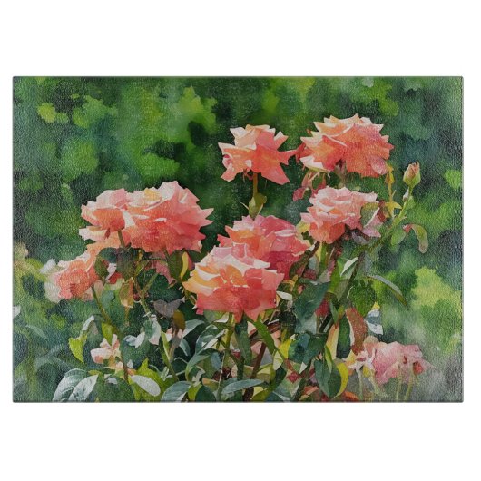 バラ園の花アートガラス カッティングボード (正面)