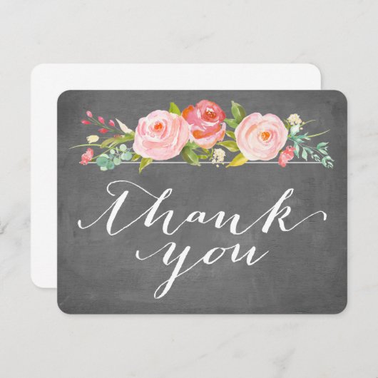 バラ園の花柄は黒板の平らなカード感謝していしています サンキューカード (正面/裏面)
