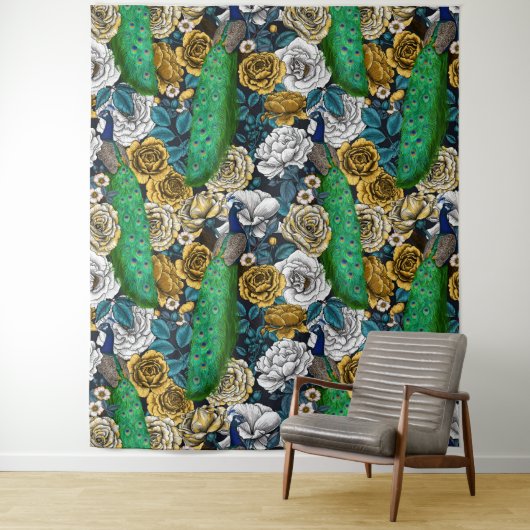 バラ園3の孔雀 タペストリー (インサイチュ)