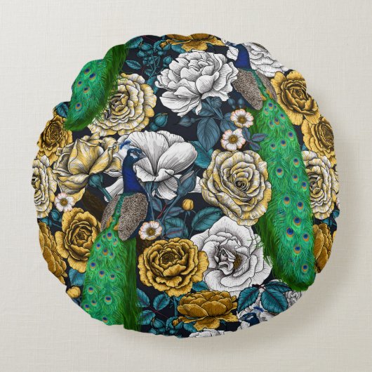 バラ園3の孔雀 ラウンドクッション (正面)