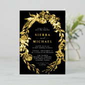 バラ園 |ムーディモダンー金ゴールドとブラック結婚ズ 箔招待状 (立ち正面)