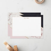 バラ大理石エレガント幾何学的モノグラム ノートカード (正面/裏面インサイチュ)