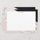 バラ大理石エレガント幾何学的モノグラム ノートカード (正面/裏面)