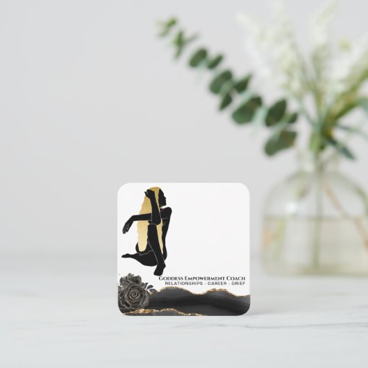 *~*バラ女神ブラック金ゴールドグリッターフローラ スクエア名刺 (スタンド正面)