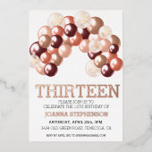 バラ実在金ゴールドフォイル13th任意の年バルーンアーチ 箔招待状 (正面)