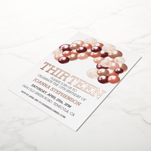 バラ実在金ゴールドフォイル13th任意の年バルーンアーチ 箔招待状 (回転した状態)