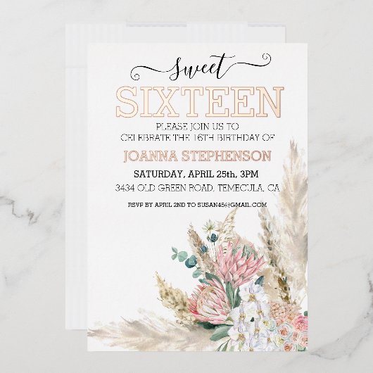 バラ実在金ゴールドホイルスウィート16シックスボホフローラ 箔招待状 (封筒)
