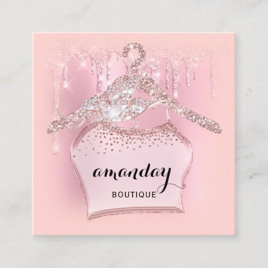 バラ布ハンガードレスファッションショップピンクドリップQR スクエア名刺 (正面)