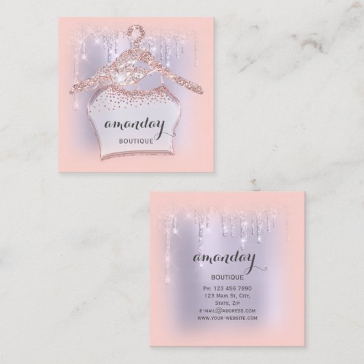 バラ布ハンガードレスファッションブログパープルドリップ スクエア名刺 (正面/裏面)