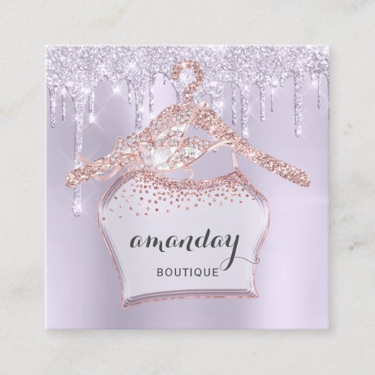 バラ布ハンガードレスブティックパープルドリップス スクエア名刺 (正面)