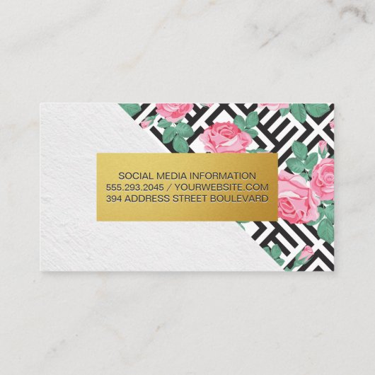 バラ幾何学的パターン色ブロック 名刺 (裏面)