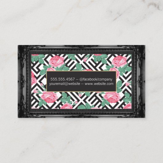 バラ幾何学的パターン |アンティークブラック縁ど 名刺 (裏面)