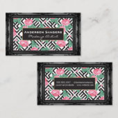 バラ幾何学的パターン |アンティークブラック縁ど 名刺 (正面/裏面)