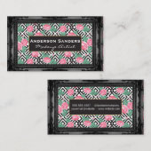 バラ幾何学的パターン |アンティークブラック縁ど 名刺 (正面/裏面)