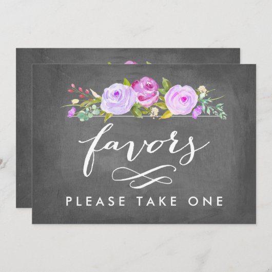 バラ庭園の結婚式の好意お願い1パープル取る 招待状 (正面/裏面)