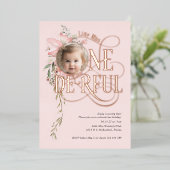 バラ恋しく思金ゴールドOnederful Girl 1st birthday photo 箔招待状 (立ち正面)