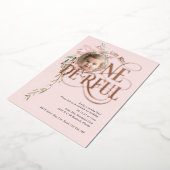 バラ恋しく思金ゴールドOnederful Girl 1st birthday photo 箔招待状 (回転した状態)