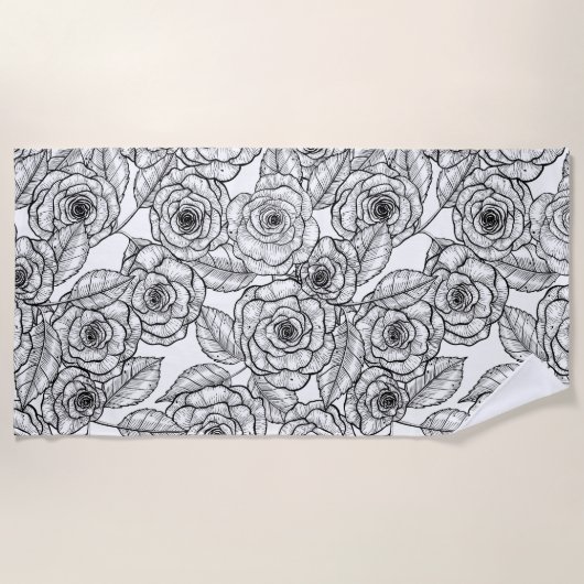 バラ手書きパターン ビーチタオル (正面)