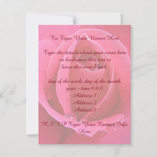 バラ招待状パーソナライズされたピンクローズRSVPカード 出欠カード (裏面)