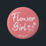 バラ書道フラワーガールボパーソナライズされたタン 缶バッジ<br><div class="desc">フラワーガールモダン文字とグラフィックデザインブライダルシャワー、婚約パーティ、写真の撮影。このバッジは花パーソナライズされたの女の子の名前または任意の文字と一緒にカスタムすることができる。</div>