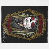 バラ枠の死んだスカルの装飾日 フリースブランケット (正面(横))