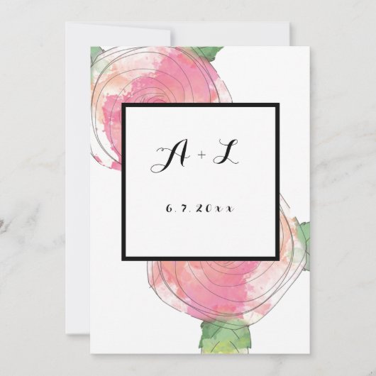 バラ枠モノグラム結婚式招待状 招待状 (正面)