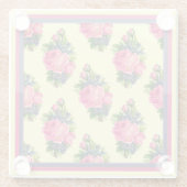 バラ柄 ピンク ブルー バターイエロー ヴィンテージ ガラスコースター (裏面)