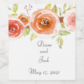 バラ水彩フローラ結婚ズ ワインラベル (シングルラベル)