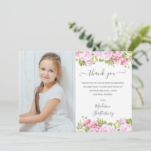 バラ水彩最初の聖なる聖体写真 サンキューカード (スタンド正面)