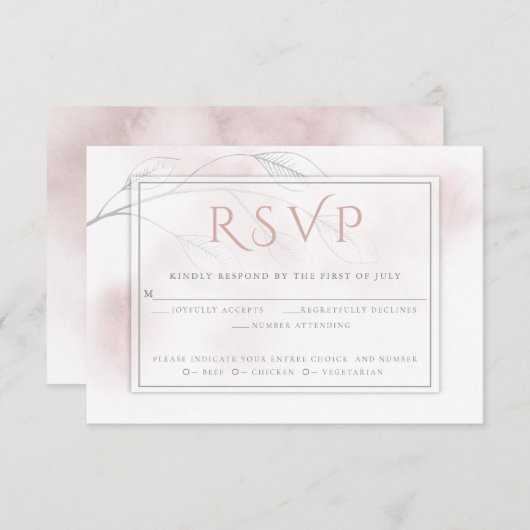 バラ水彩洗浄グレーウィローブランチ 出欠カード (正面/裏面)