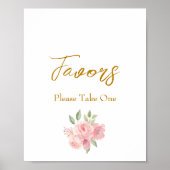 バラ水彩結婚式の引き出物標識 ポスター (正面)