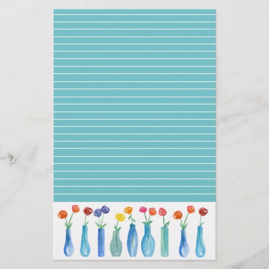 バラ水彩花ターコイズ裏打ち 便箋 (正面)