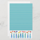 バラ水彩花ターコイズ裏打ち 便箋 (正面/裏面)