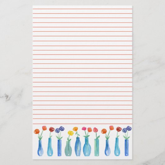 バラ水彩花花花花花花花花花花花花花束裏オレンジライニング 便箋 (正面)