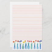 バラ水彩花花花花花花花花花花花花花束裏オレンジライニング 便箋 (正面/裏面)