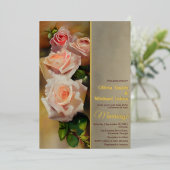 バラ水色ロマンチックQRコードウェディング招待 箔シーズンカード (立ち正面)
