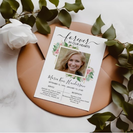 バラ永遠に私たちのハート葬儀メモリアル写真 招待状